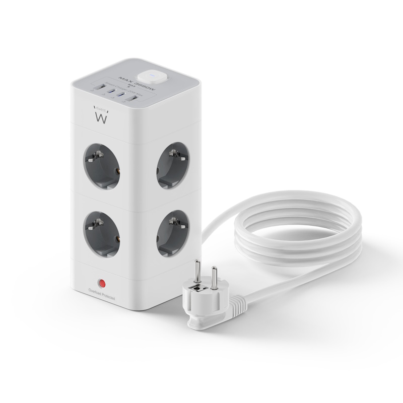 EW3864 | Power Tower Block 8 outlets with 2 USB-A 2 Type-C 16A Schuko | Ewent | distributori informatica